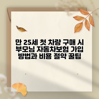 만 25세 첫 차량 구매 시 부모님 자동차보험 가입 방법과 비용 절약 꿀팁