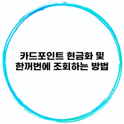 카드포인트 현금화 및 한꺼번에 조회하는 방법