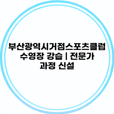 부산광역시거점스포츠클럽 수영장 강습 | 전문가 과정 신설